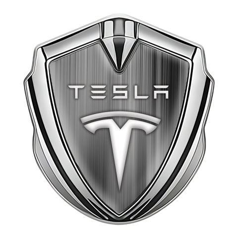 Tesla Fender Metal Emblem Silver Grey Spectrum Clean Design