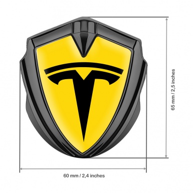 Tesla Fender Emblem Badge Graphite Yellow Base Big Logo Design