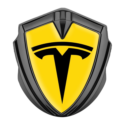 Tesla Fender Emblem Badge Graphite Yellow Base Big Logo Design