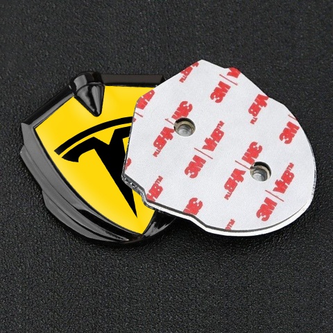Tesla Fender Emblem Badge Graphite Yellow Base Big Logo Design