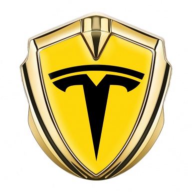 Tesla Fender Emblem Badge Gold Yellow Base Big Logo Design