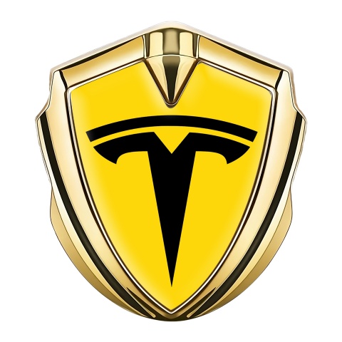 Tesla Fender Emblem Badge Gold Yellow Base Big Logo Design