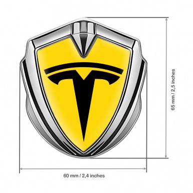 Tesla Fender Emblem Badge Silver Yellow Base Big Logo Design