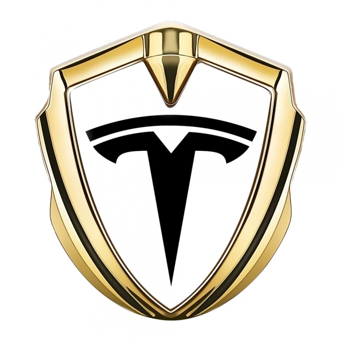 Tesla Bodyside Emblem Gold White Base Big Logo Edition