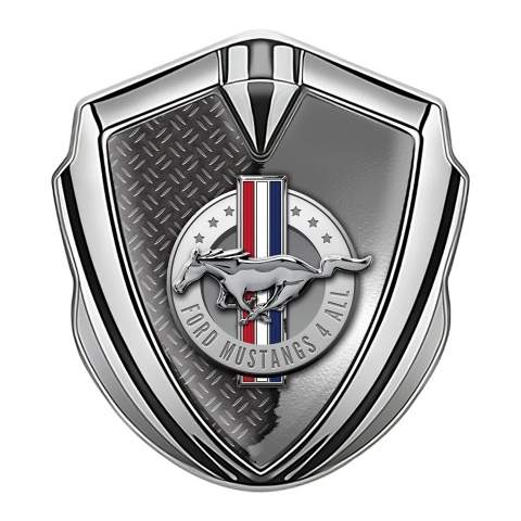 Ford Mustang 3D Car Metal Emblem Silver Metal Cage Chrome Effect