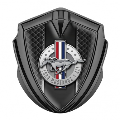 Ford Mustang 3D Car Metal Emblem Graphite Grey Grid Outer Glow