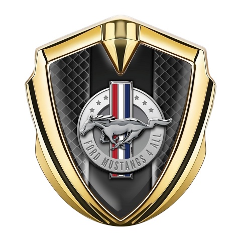 Ford Mustang 3D Car Metal Emblem Gold Grey Grid Outer Glow