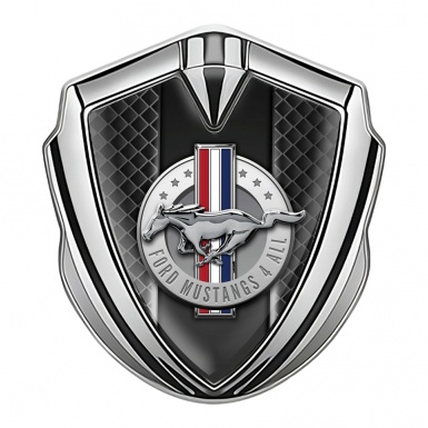 Ford Mustang 3D Car Metal Emblem Silver Grey Grid Outer Glow