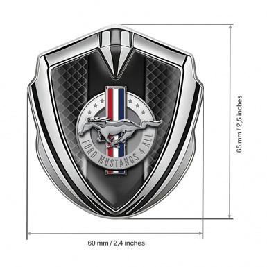 Ford Mustang 3D Car Metal Emblem Silver Grey Grid Outer Glow