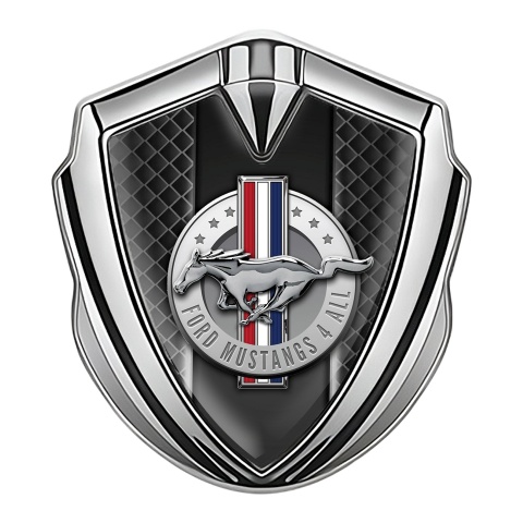 Ford Mustang 3D Car Metal Emblem Silver Grey Grid Outer Glow