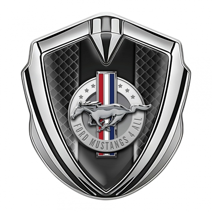 Ford Mustang 3D Car Metal Emblem Silver Grey Grid Outer Glow