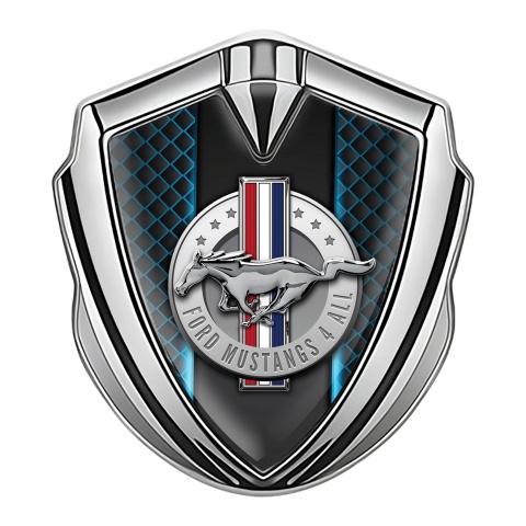 Ford Mustang Fender Emblem Badge Silver Blue Deck Chromed Logo