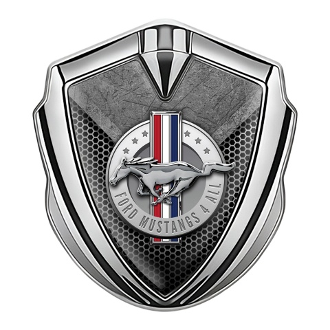 Ford Mustang Fender Emblem Silver Dark Hex Metallic Plate Design