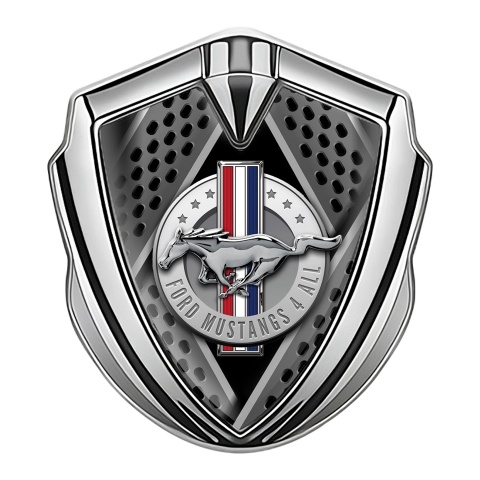Ford Mustang Fender Emblem Silver Black Blades Style Chrome Logo
