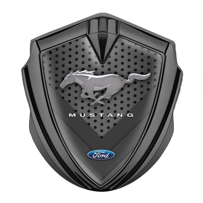Ford Mustang Trunk Emblem Badge Graphite Grey Mesh V Shape Design