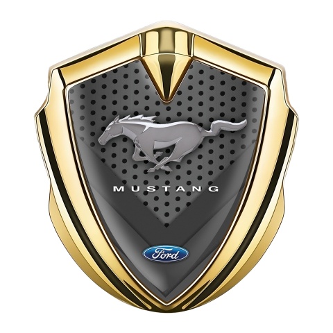 Ford Mustang Trunk Emblem Badge Gold Grey Mesh V Shape Design