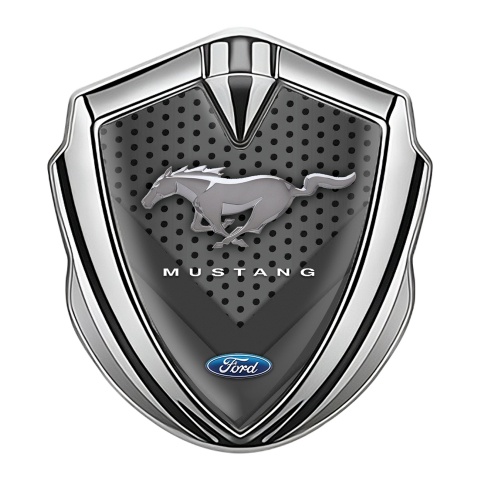 Ford Mustang Trunk Emblem Badge Silver Grey Mesh V Shape Design