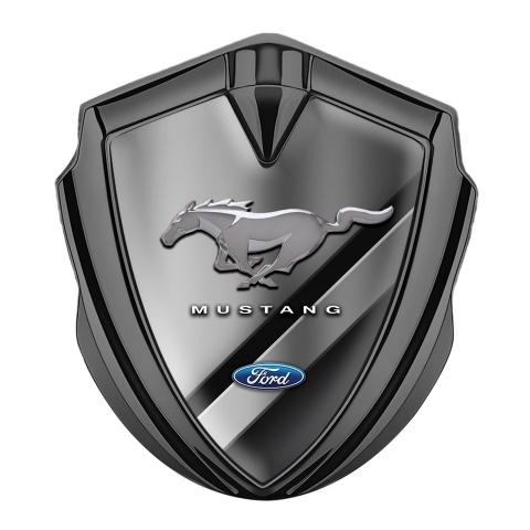 Ford Mustang 3D Car Metal Emblem Graphite Black Base Chromed Effect