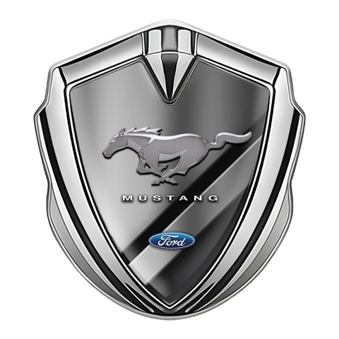 Ford Mustang 3D Car Metal Emblem Silver Black Base Chromed Effect
