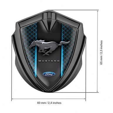 Ford Mustang 3D Car Metal Emblem Graphite Blue Grille Glowing Effect