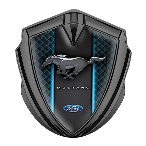 Ford Mustang 3D Car Metal Emblem Graphite Blue Grille Glowing Effect