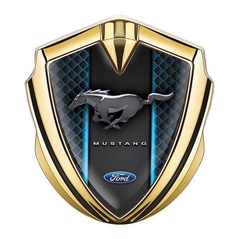 Ford Mustang 3D Car Metal Emblem Gold Blue Grille Glowing Effect