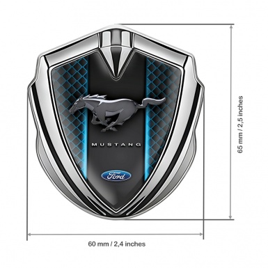 Ford Mustang 3D Car Metal Emblem Silver Blue Grille Glowing Effect