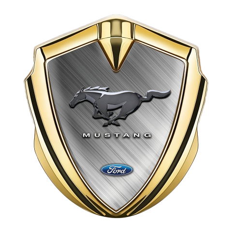 Ford Mustang Trunk Metal Emblem Gold Diagonal Lines 3D Logo