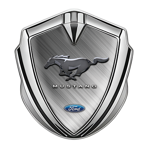 Ford Mustang Trunk Metal Emblem Silver Diagonal Lines 3D Logo