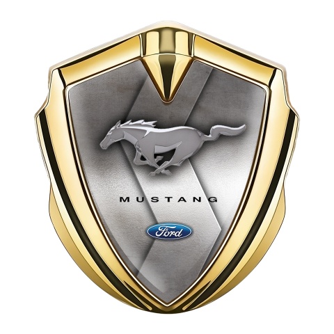 Ford Mustang 3D Car Metal Emblem Gold Metallic Zig Zag Pattern