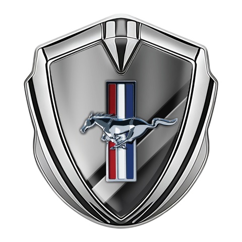 Ford Mustang 3D Car Metal Emblem Silver Sideway Lines Edition