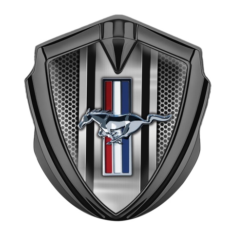 Ford Mustang 3D Car Metal Emblem Graphite Metal Stripe Grey Mesh