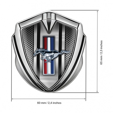 Ford Mustang 3D Car Metal Emblem Silver Metal Stripe Grey Mesh