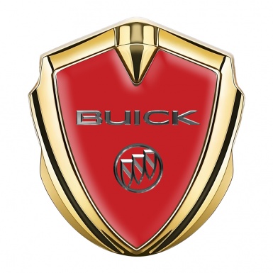 Buick Fender Emblem Badge Gold Red Base Chromed Logo