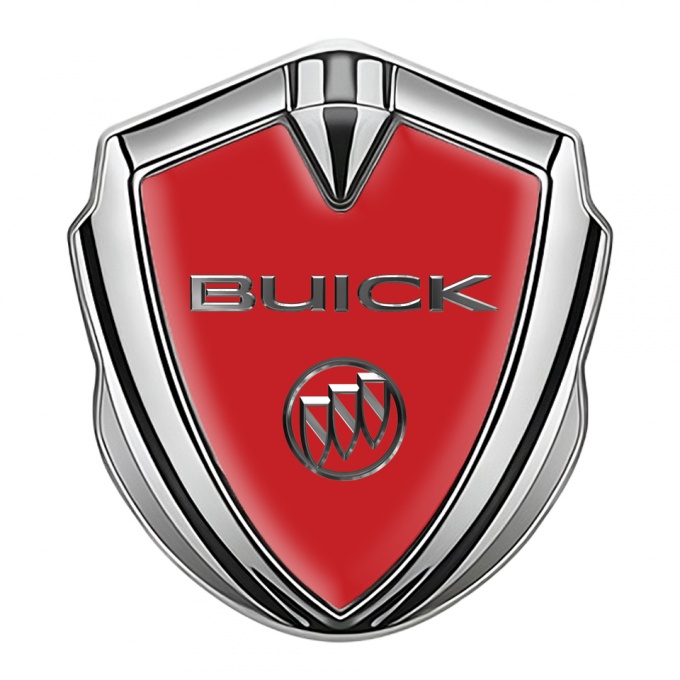 Buick Fender Emblem Badge Silver Red Base Chromed Logo