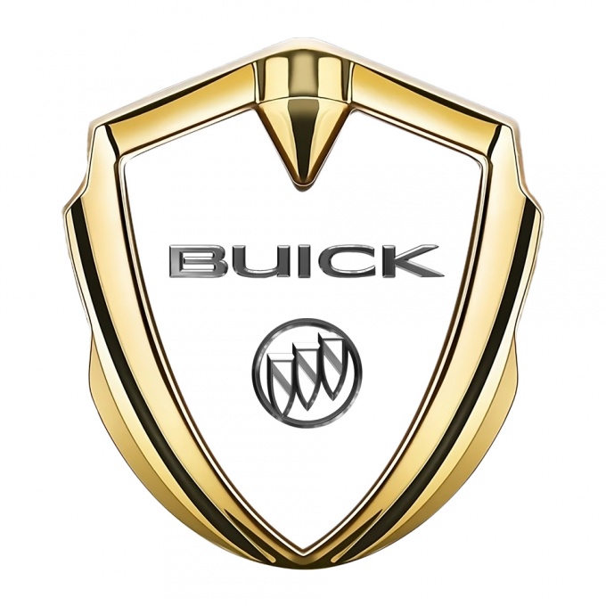 Buick Fender Metal Emblem Gold White Base Chromed Logo Design