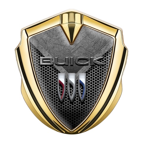 Buick Fender Emblem Badge Gold Grey Mesh Stone Plate Effect