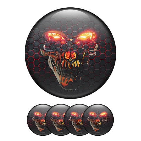 Skull Sticker Wheel Center Hub Cap Fiery Eyes
