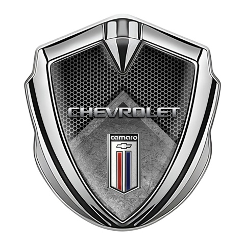 Chevrolet Camaro 3D Car Metal Emblem Silver Hex Stone Slab Effect