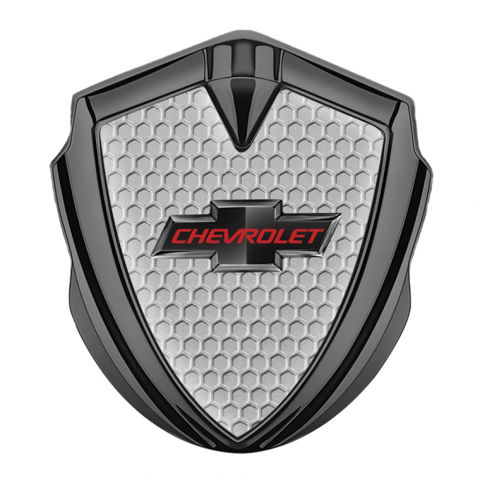 Chevrolet Tuning Emblem Self Adhesive Graphite Honeycomb Pattern Red Logo