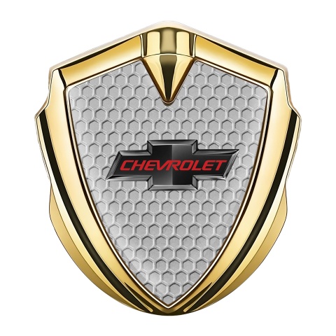 Chevrolet Tuning Emblem Self Adhesive Gold Honeycomb Pattern Red Logo