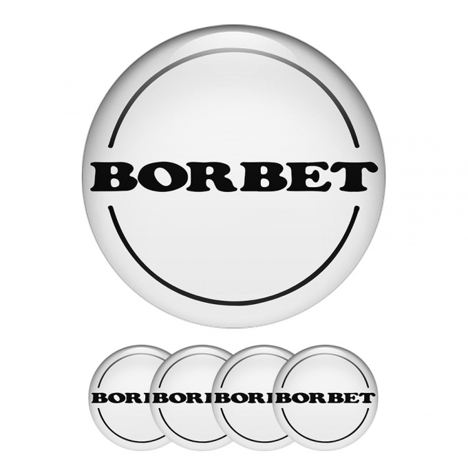 Borbet Center Hub Dome Stickers White Badge with Black Logo 