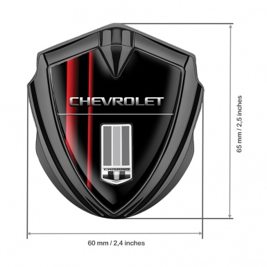 Chevrolet Fender Metal Emblem Badge Graphite Black Base Red Racing Stripes