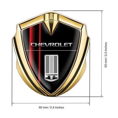 Chevrolet Fender Metal Emblem Badge Gold Black Base Red Racing Stripes