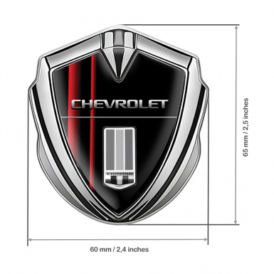 Chevrolet Fender Metal Emblem Badge Silver Black Base Red Racing Stripes
