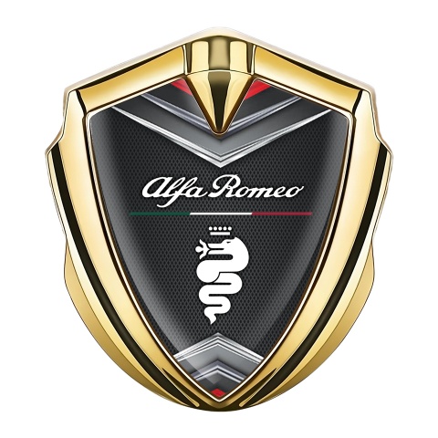 Alfa Romeo Romeo Self Adhesive Bodyside Emblem Gold Dark Mesh Italian Flag