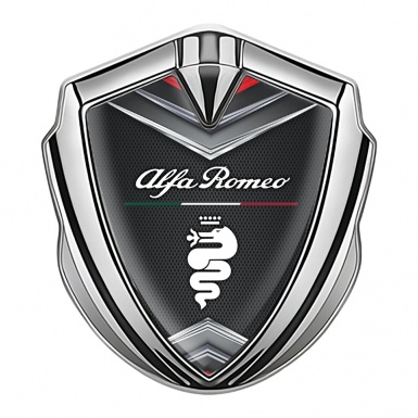 Alfa Romeo Self Adhesive Bodyside Emblem Silver Dark Mesh Italian Flag