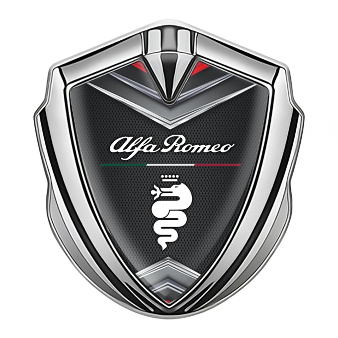 Alfa Romeo Self Adhesive Bodyside Emblem Silver Dark Mesh Italian Flag