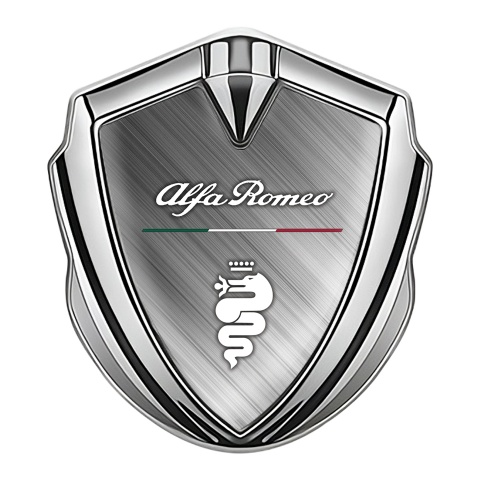 Alfa Romeo Metal Emblem Self Adhesive Silver Brushed Metal Italian Flag