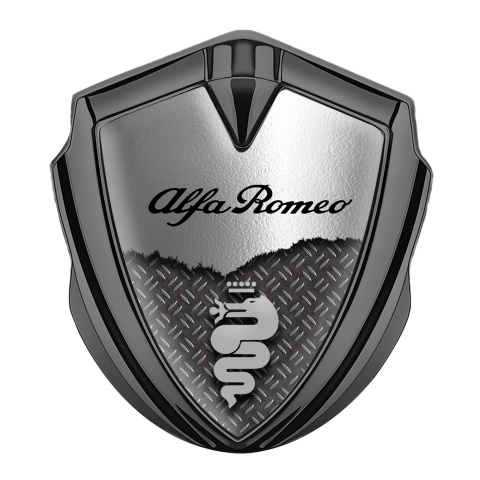 Alfa Romeo Fender Metal Emblem Badge Graphite Half Metal Deck Grey Design